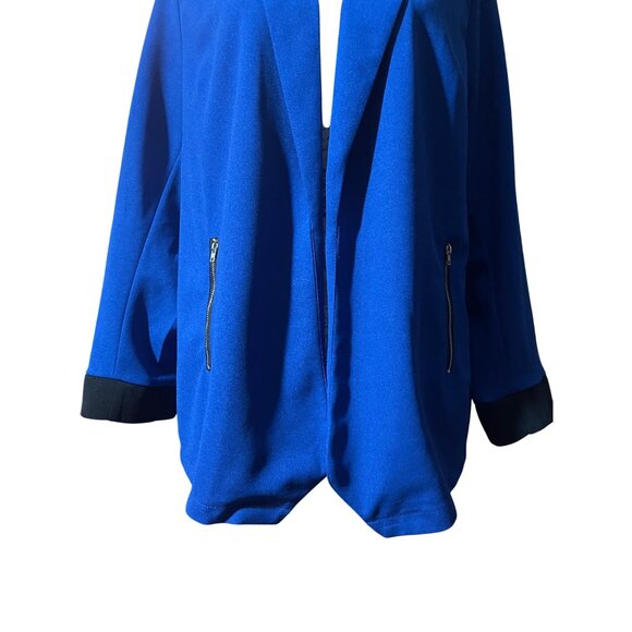 Shein Curve Royal Blue Jacket Open Front Blazer W Zip Simulate Pockets Size 1X - Picture 8 of 12